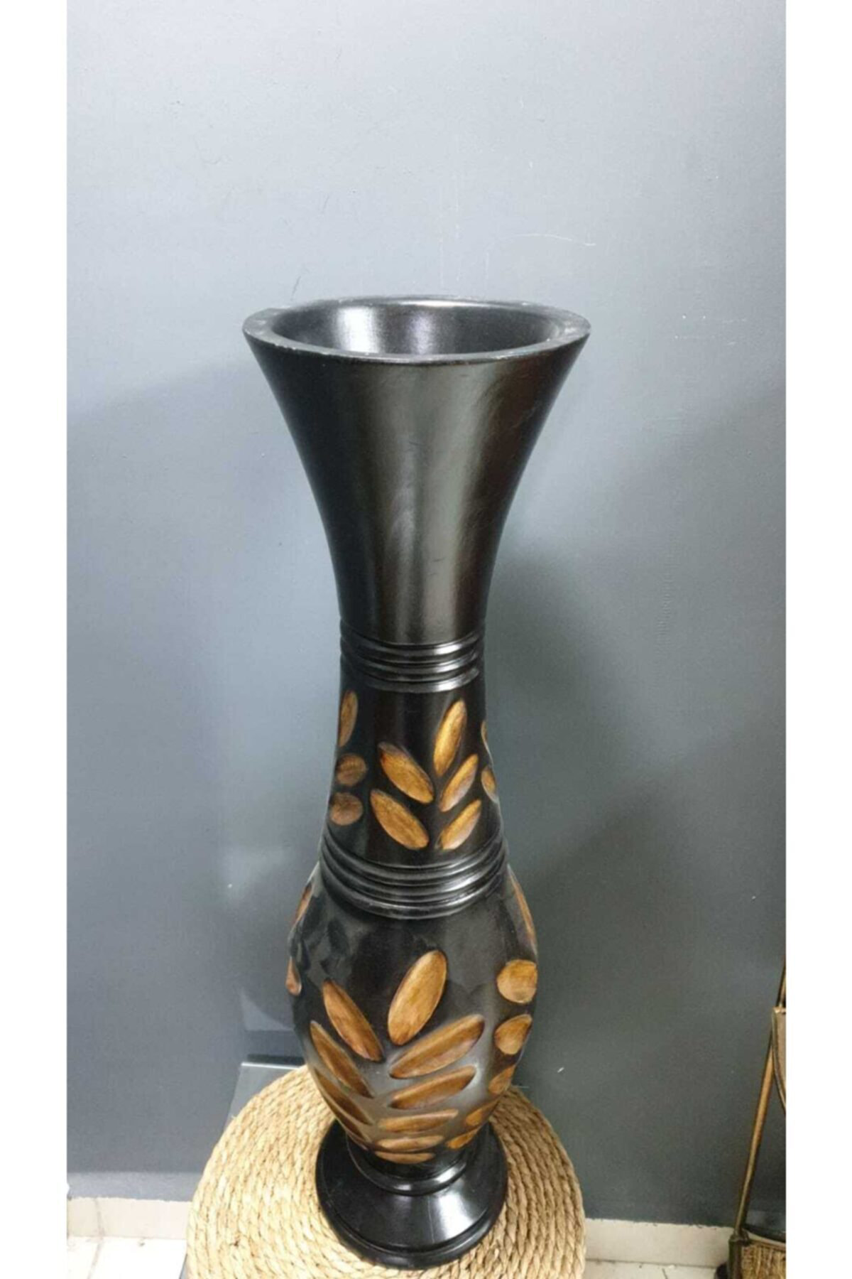 Elif Aksesuar Ahşap Yaprak Desen Büyük Vazo