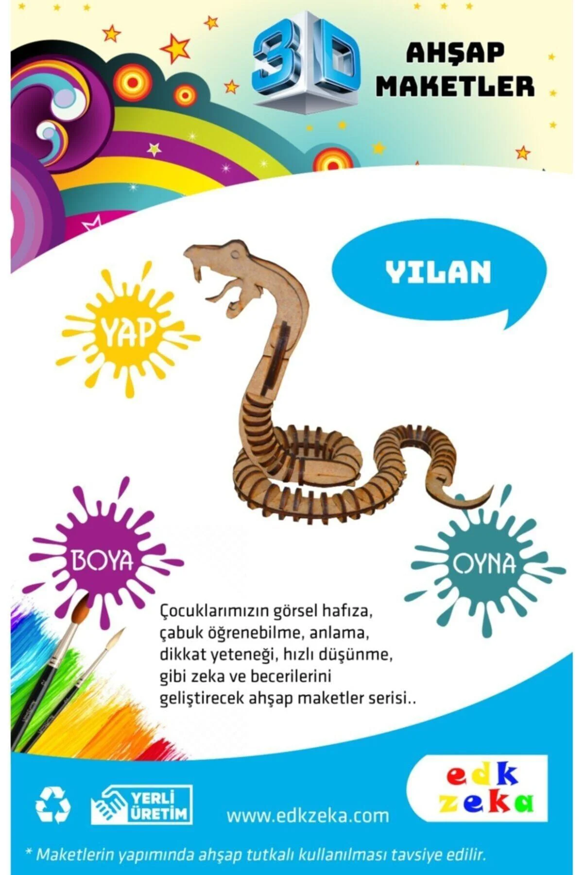 Ahşap Yılan Maketi - (BOYA DAHİL DEĞİLDİR)