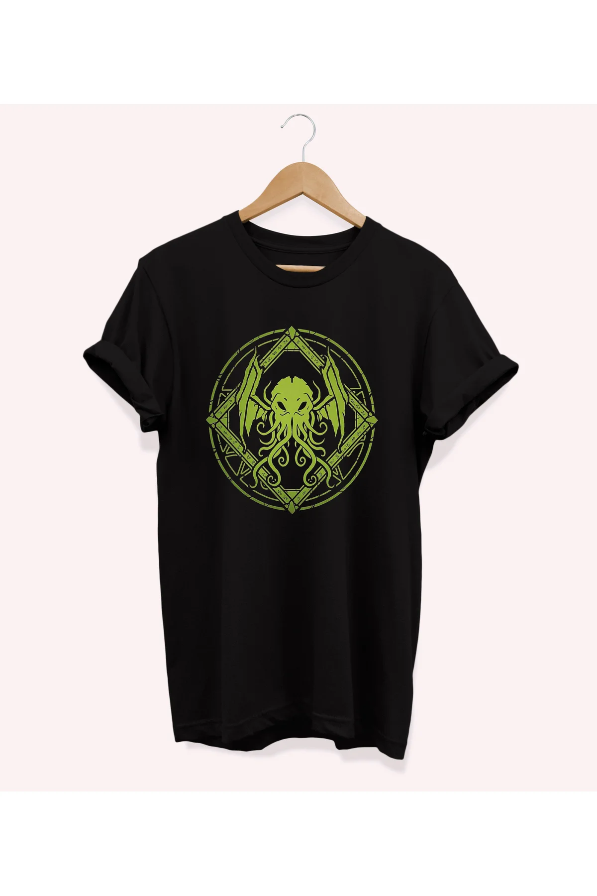 , Ahtapot Baskılı, %100 Pamuk, Bisiklet Yaka, Oversize T-shirt, B