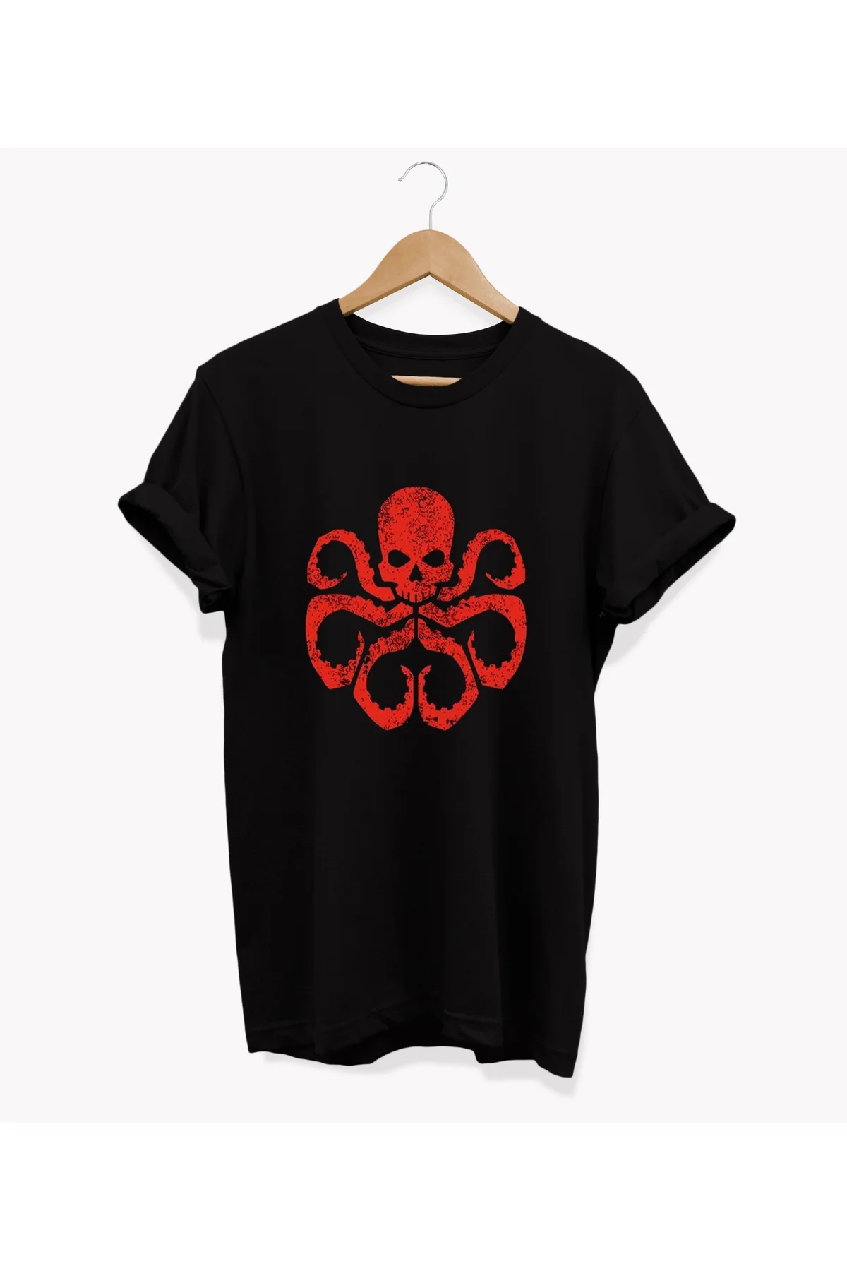 , Ahtapot Baskılı, %100 Pamuk, Bisiklet Yaka, Basic T-shirt, Normal Beden Tişört