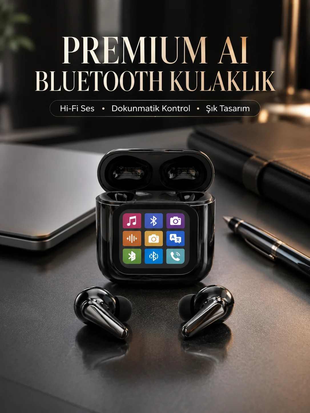 AI Destekli Dokunmatik Ekranlı Kablosuz Bluetooth Kulaklık