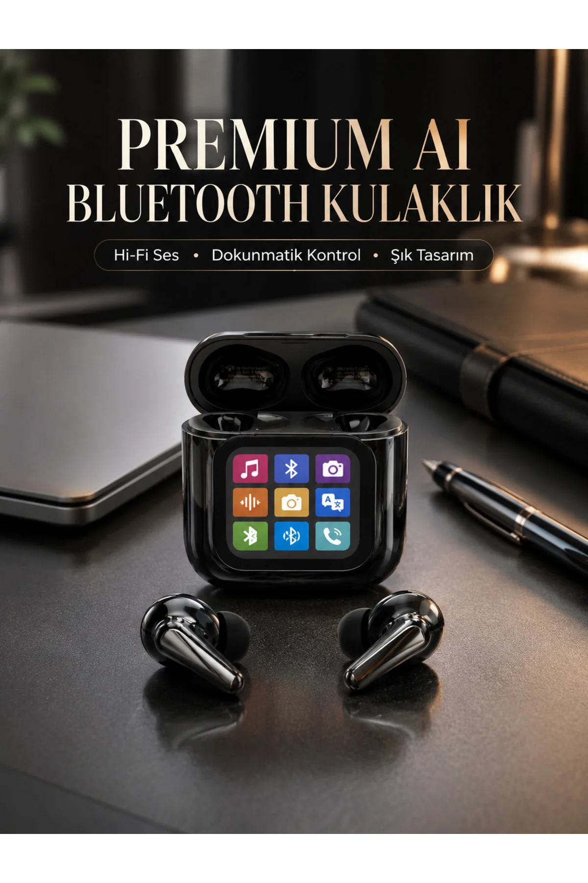 AI Destekli Dokunmatik Ekranlı Kablosuz Bluetooth Kulaklık