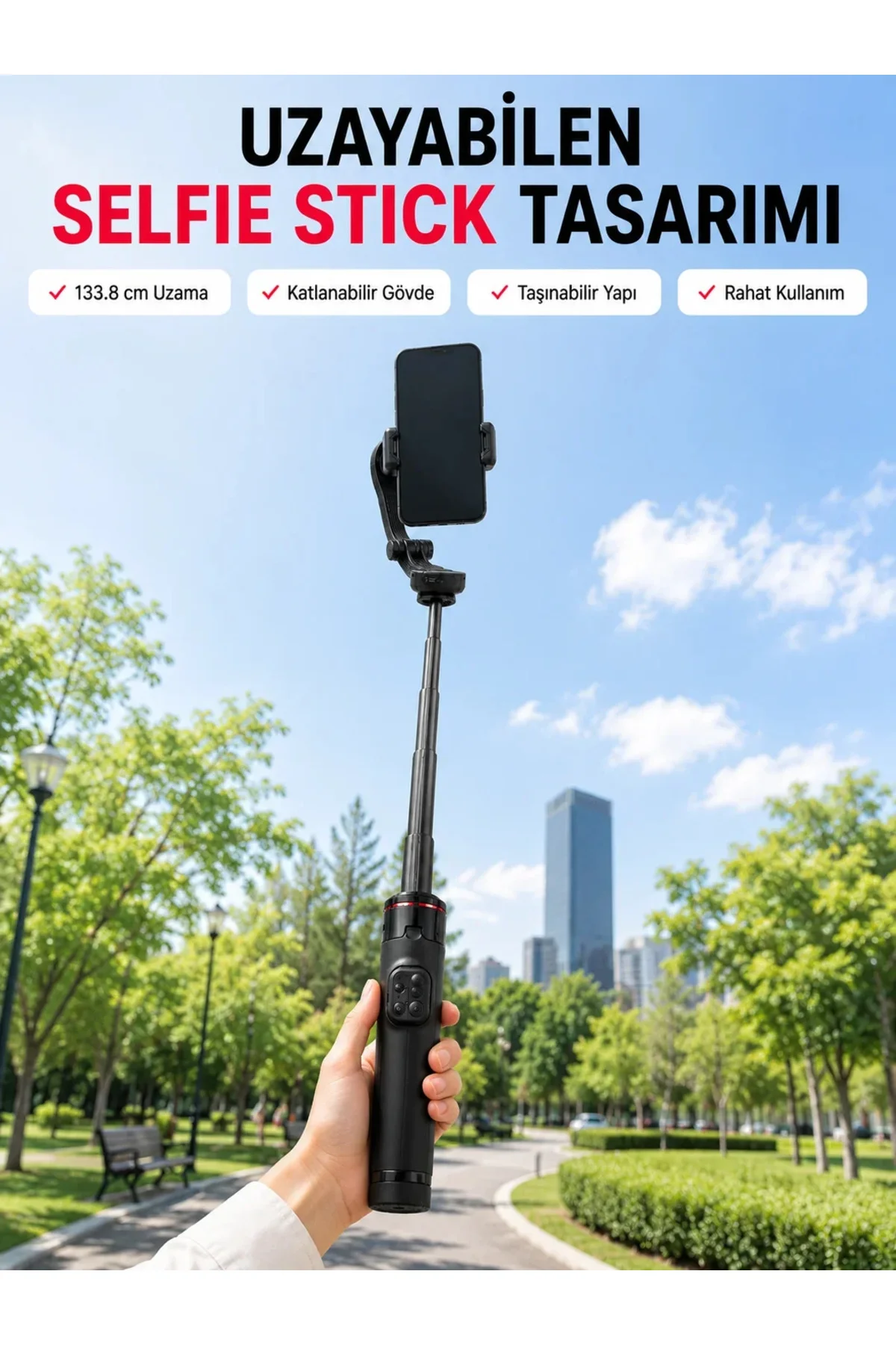 AI Takipli Gimbal Selfie Stick 360° Otomatik Yüz Takibi Bluetooth Kumandalı Uzayabilir Tripodlu Tele
