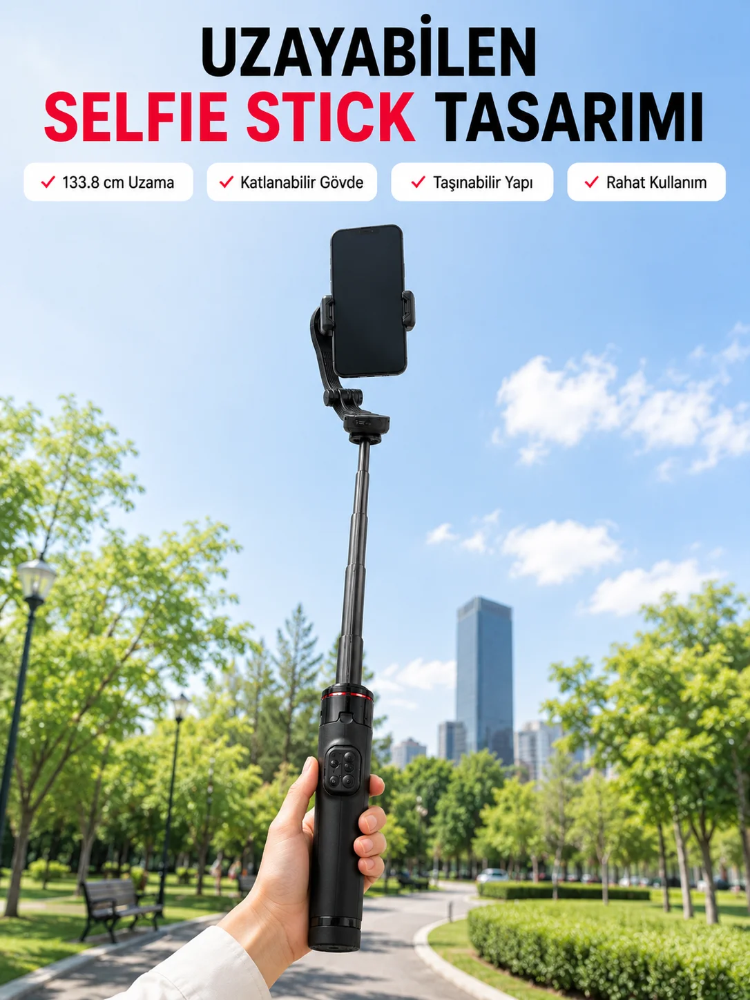 AI Takipli Gimbal Selfie Stick 360° Otomatik Yüz Takibi Bluetooth Kumandalı Uzayabilir Tripodlu Telefon Sabitleyici