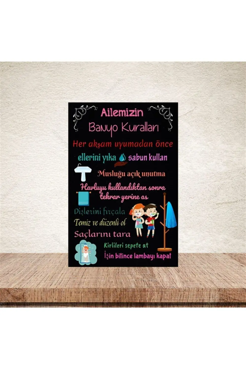 Ailemizin Banyo Kuralları 20-30 Cm Retro Ahşap Poster