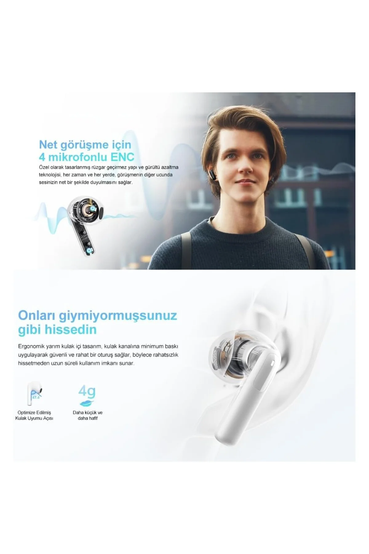 AilyBuds E10 Bluetooth Kulaklık - HiRes - LDAC - Çift Cihaz - Oyun Modu 4 Mics ENC Kulak