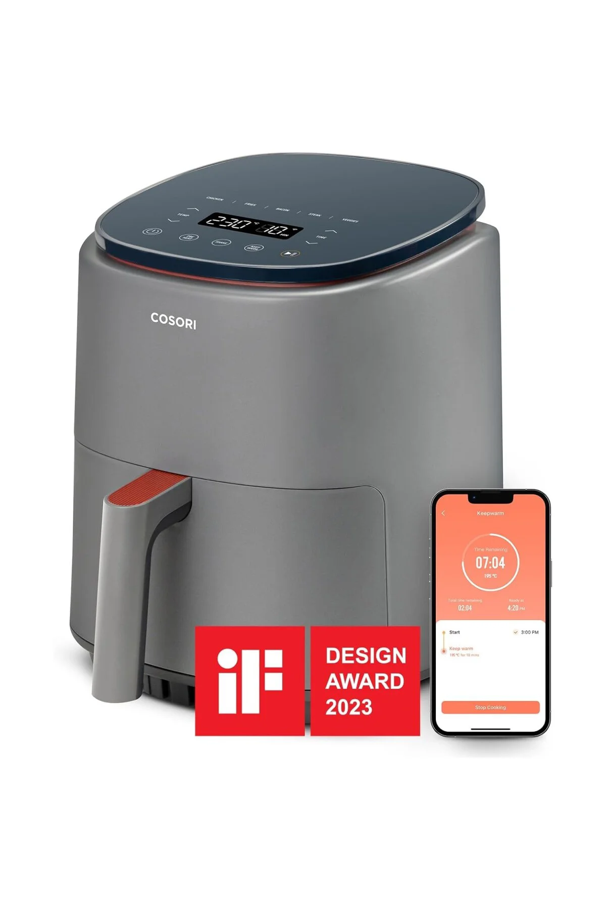 Air Fryer (Sıcak Hava Fritözü), 3.8 Litre Gri, 1500 W, 7 Özelleşt