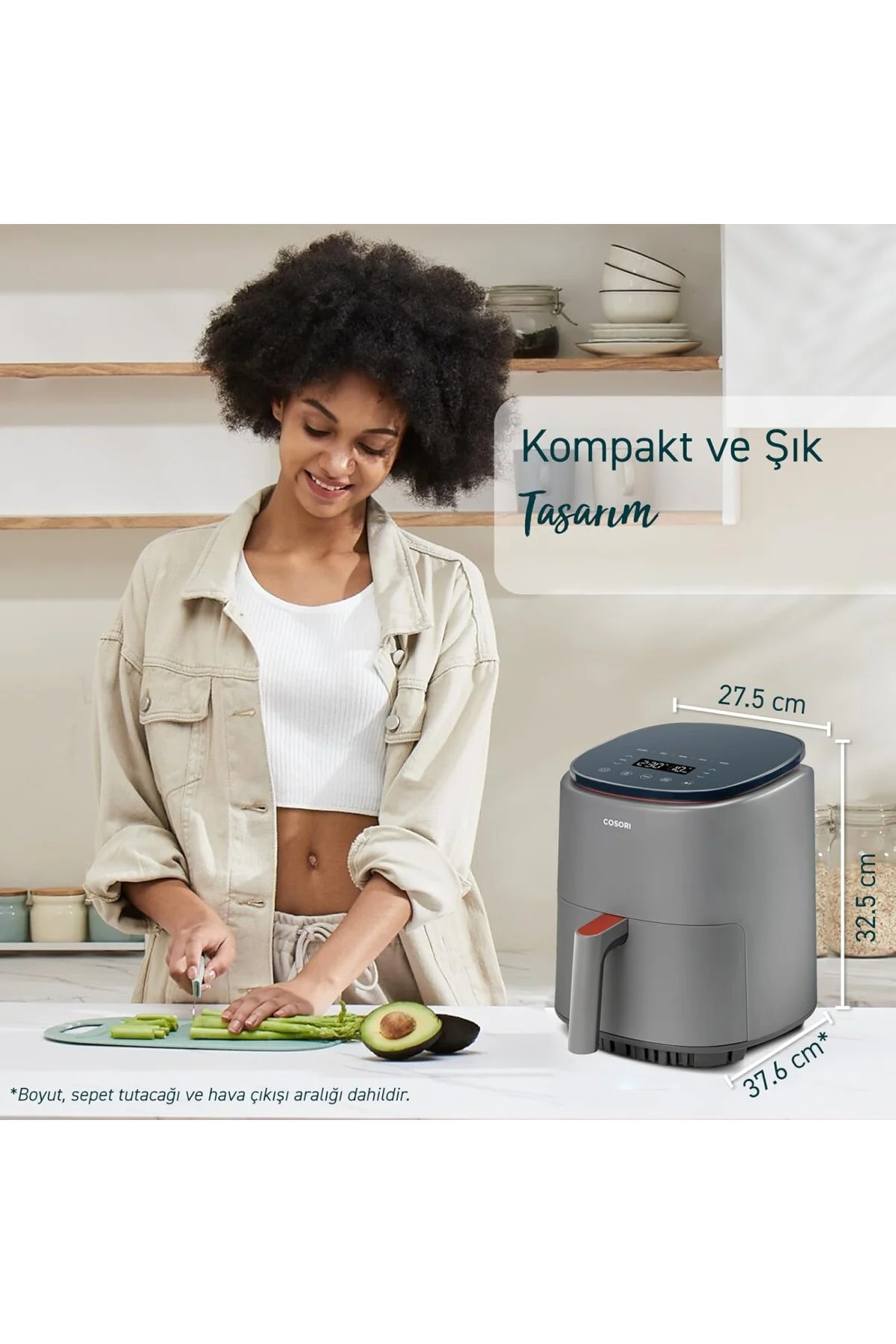 Air Fryer (Sıcak Hava Fritözü), 3.8 Litre Gri, 1500 W, 7 Özelleşt