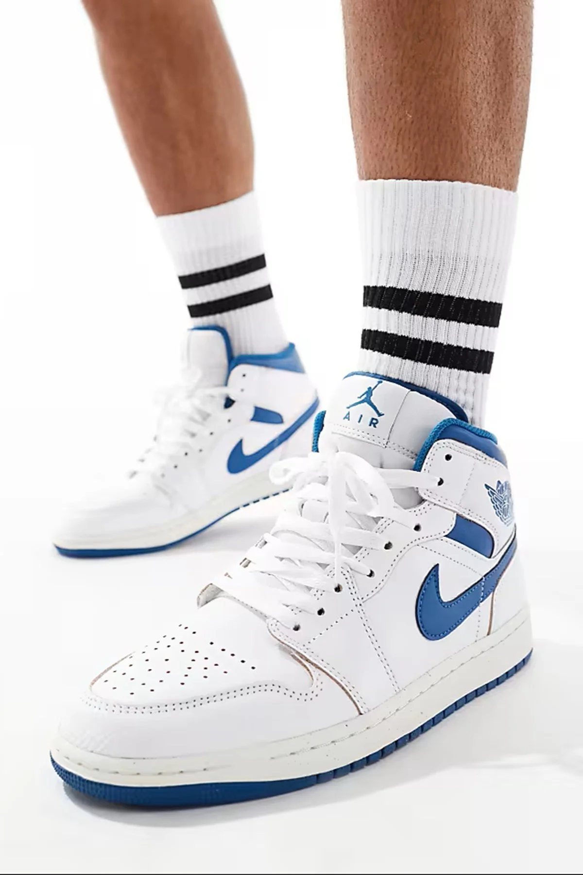 Air Jordan 1 Mid Special Edition Leather Unisex Sneaker Hakiki Deri Bilekli  Günlük Spor Ayakkabı Beyaz