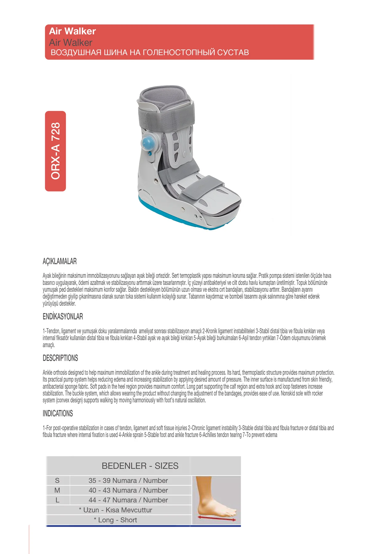 Air Walker Ortezi Ayak Bileklik (Havalı Yürüme Botu) (ORX®-A728KI