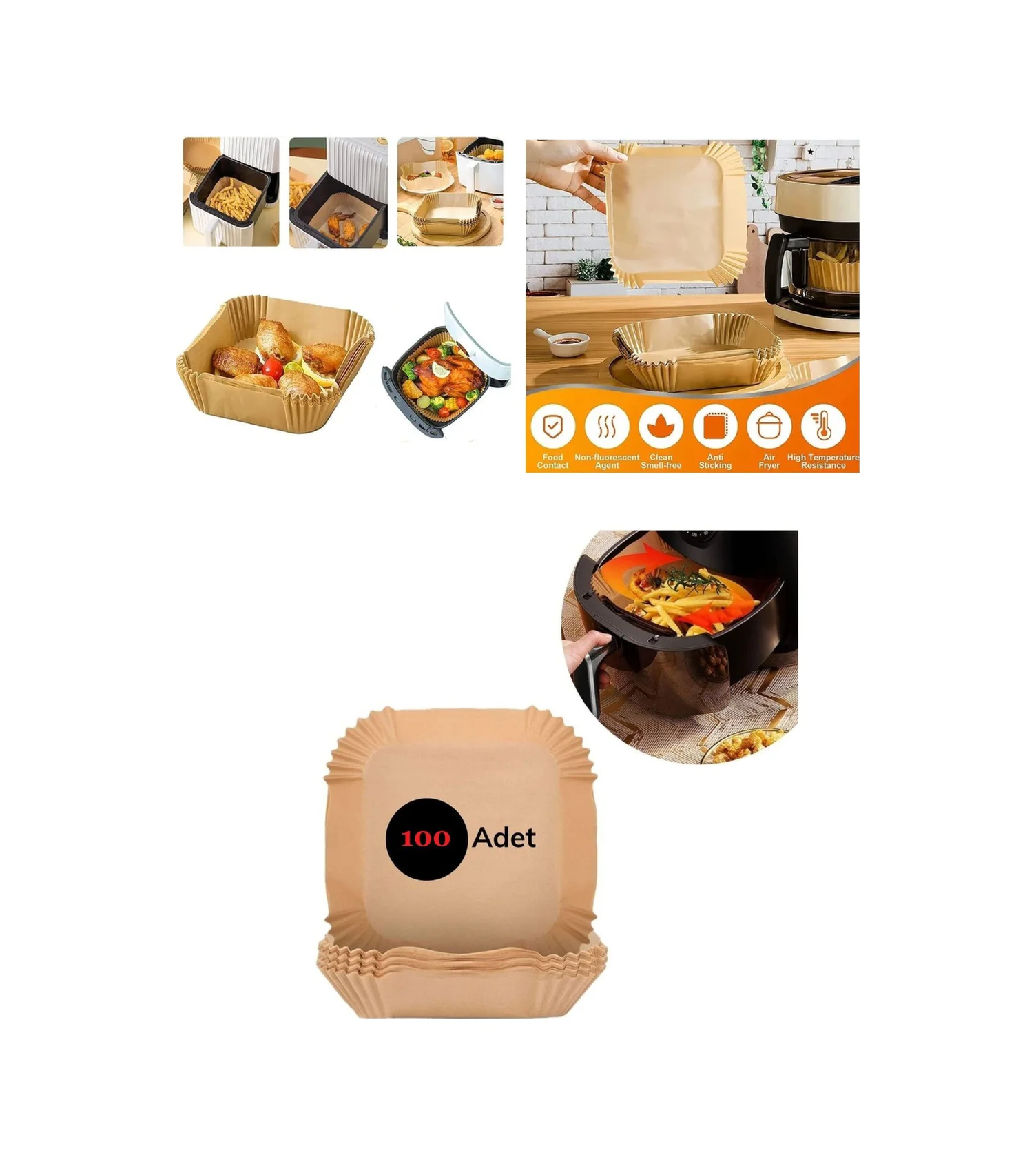 Airfreyer Fritöz Kağıdı Kare Xl / Xxl 100lü Diğer