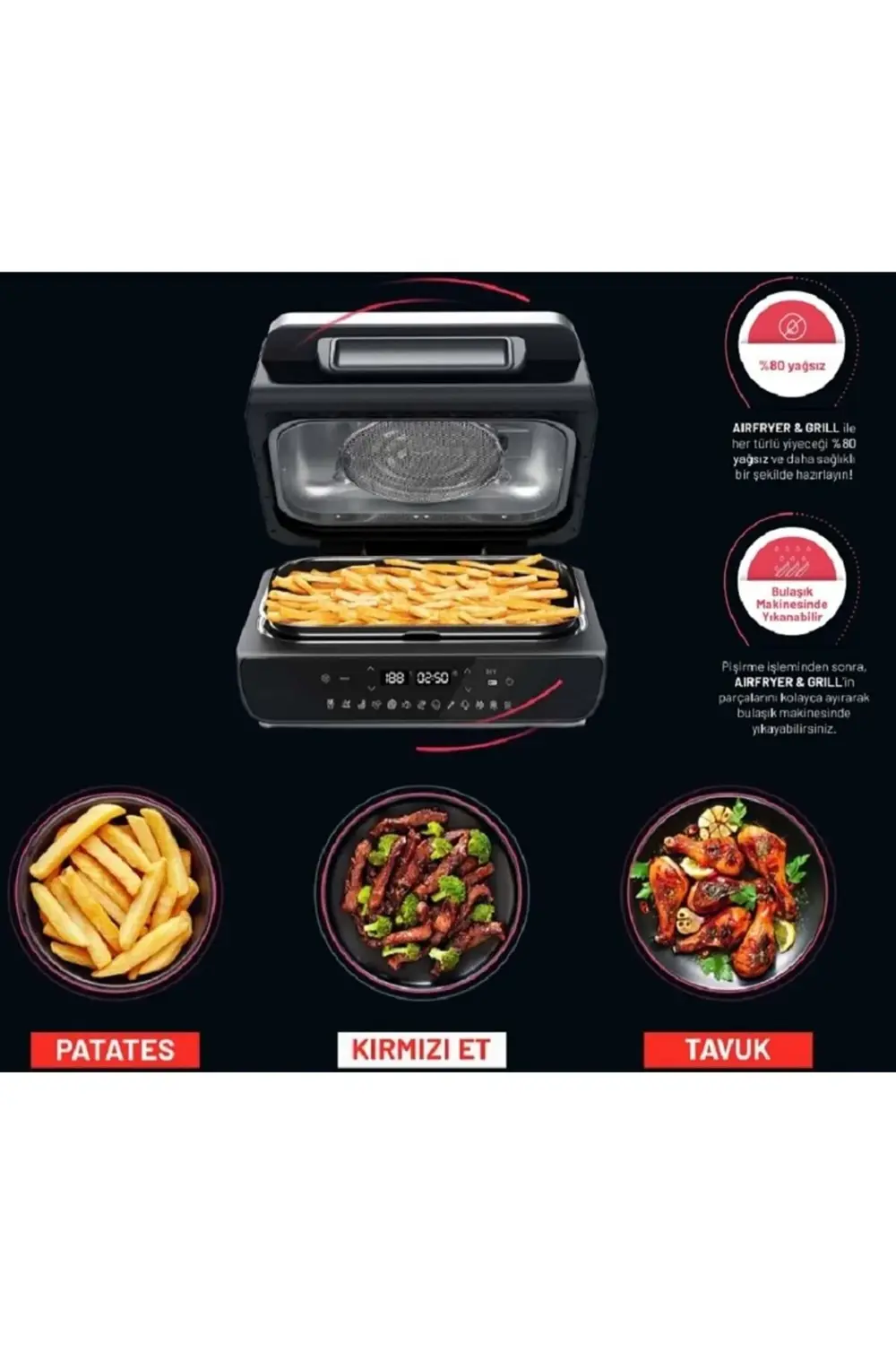 Arnica Airfryer & Grill İzgaralı Sıcak Hava Fritözü Gh22100