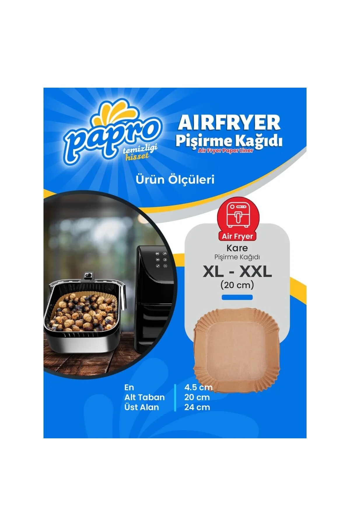 Airfryer Pişirme Kağıdı, Fritöz Yağlı Kağıdı, Yanmaz Kağıt XXL Uy