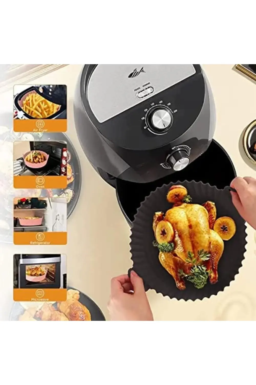 Airfryer Silikon Pişirme Kabı, Yuvarlak Hava Fritözü Aksesuarı, T