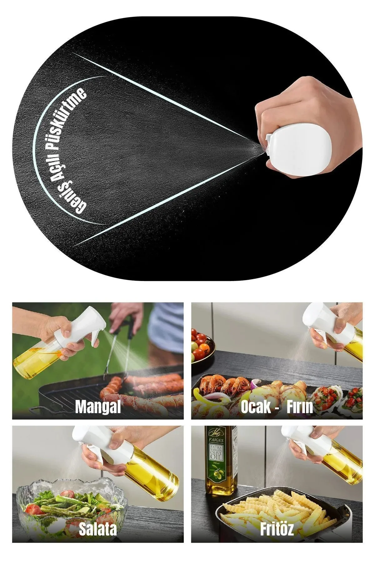 Airfryer Sprey Sprey Cam Şişe - Zeytinyağı, Sirke, Yağ, Izgara, F