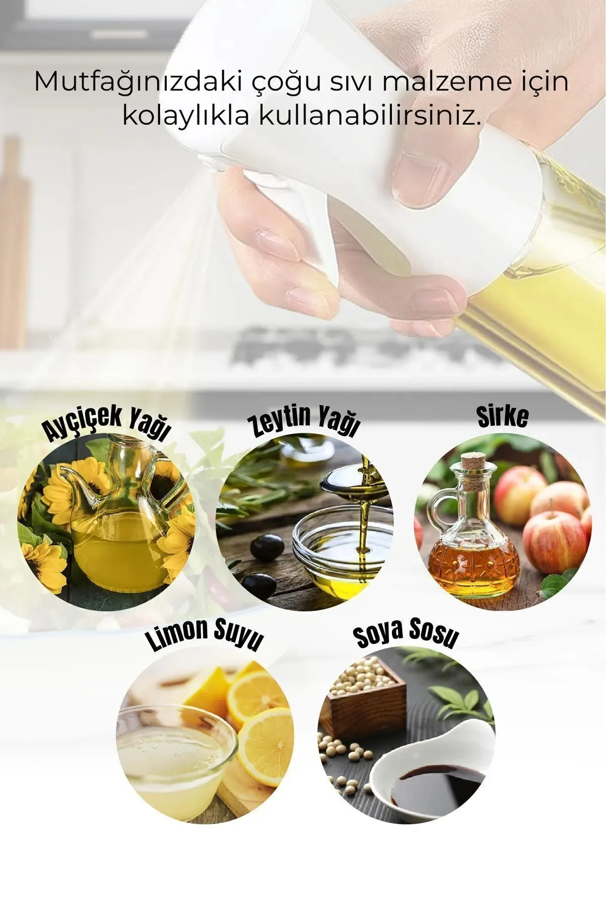 Airfryer Sprey Sprey Cam Şişe - Zeytinyağı, Sirke, Yağ, Izgara, F