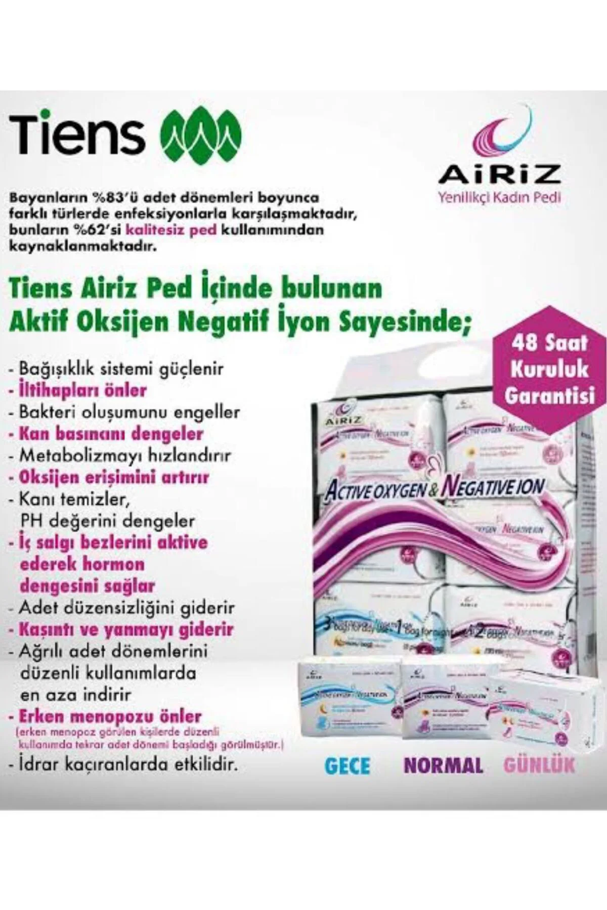 Airiz Hijyenik Kadın Pedi 3 Paket 10'lu Gündüz