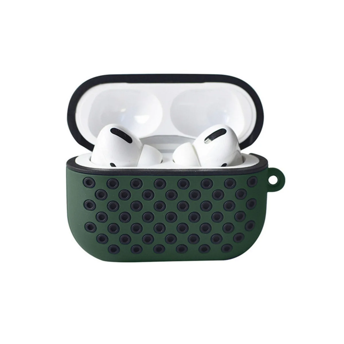 Airpods Pro 2 Spor Delikli Kılıf - Haki Yeşil-Siyah, Rahat Askılı Spor Kılıfı