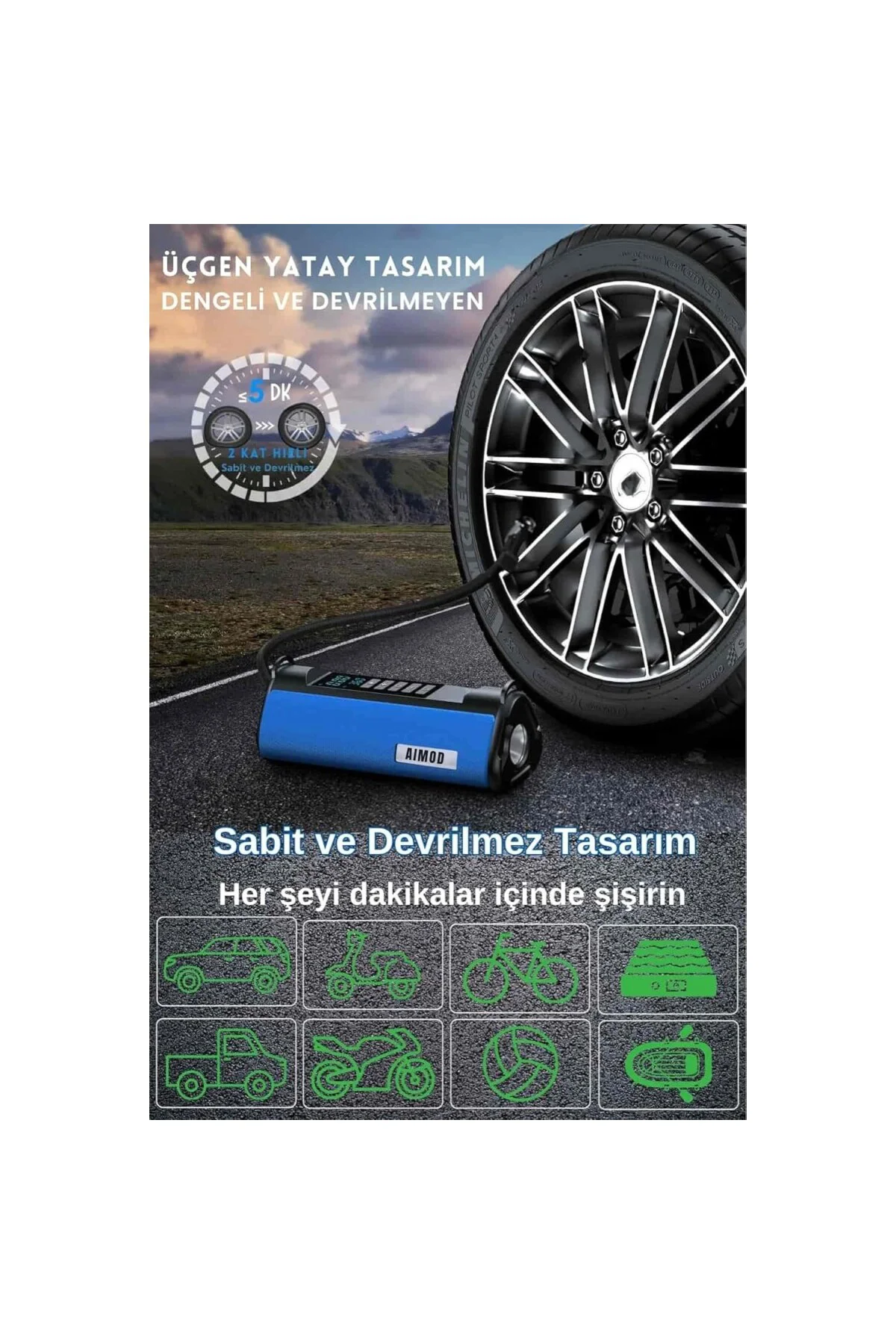 airPro 4 in 1 Şarjlı Akü Ateşleyici Hava Kompresör Lastik Şişiric