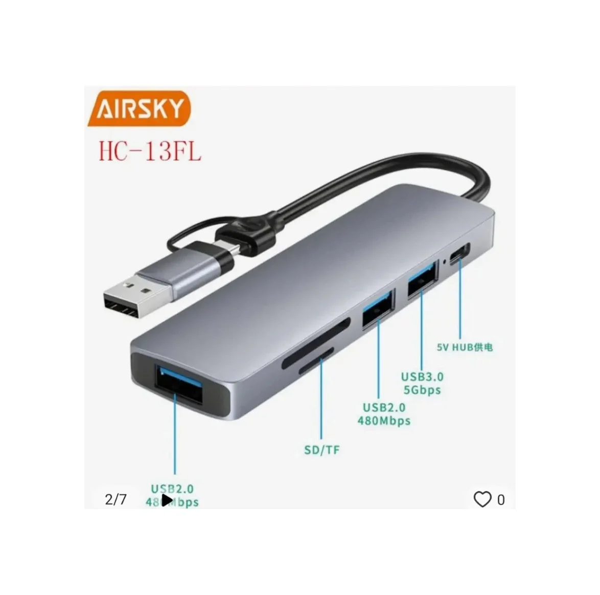 Airsky Hc13fl 5 İn 1 Usb Type-c 2 İn 1 Çevirici