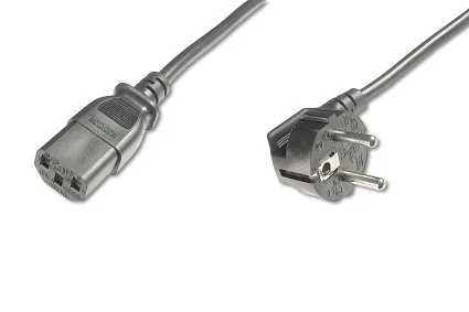 AK-440100-025-S Güç Kablosu, C13 dişi - CEE 7/7 (Tip-F) erkek 90 derece, 2.5m, H05VV-F3G 0.75qmm, siyah renk