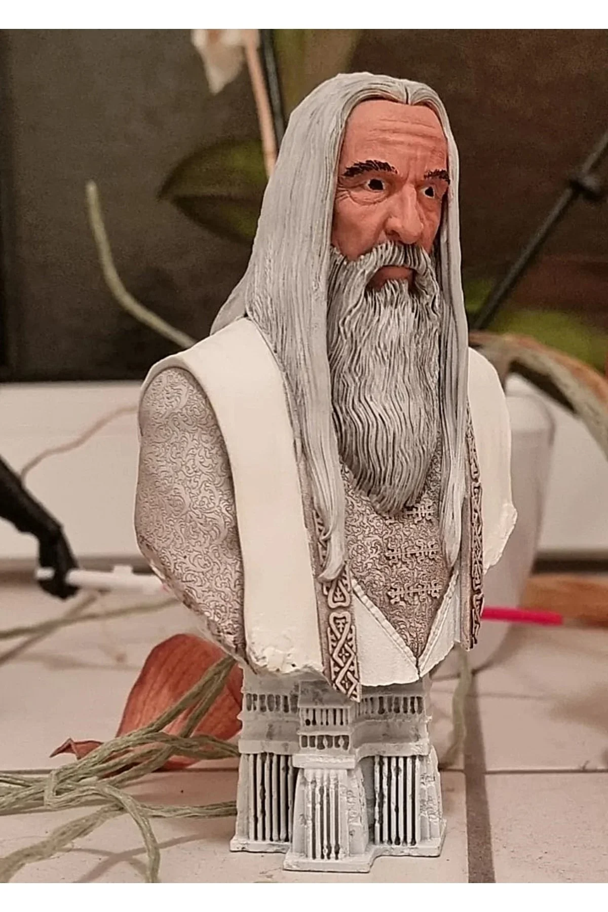 Ak Saruman Yüzüklerin Efendisi LOTR Boyalı Büst 20 cm YÜKSEKLİK BÜYÜK BOY