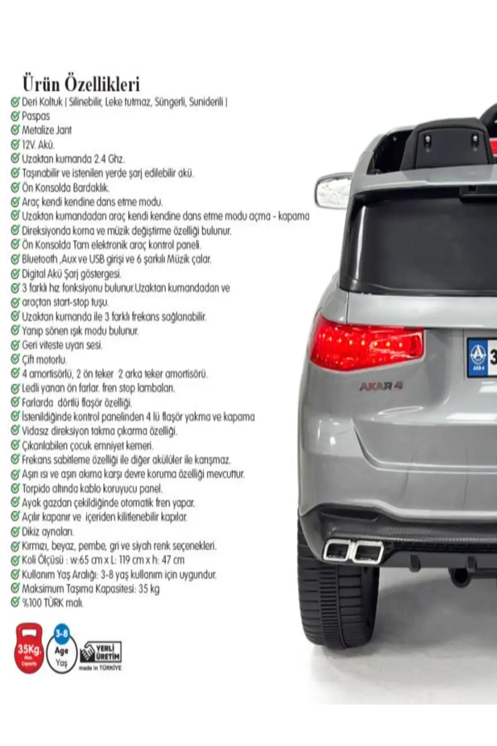 Akar GT Ata (Togg) Uzaktan Kumandalı 4X2 12 VOLT Akülü Araba!