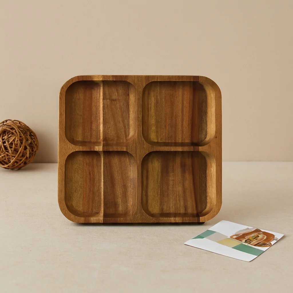 Akasya Ahşap 4 Bölmeli Kare Servis Tepsisi 20x20x1.4 cm Fiyatı, Yorumları ve Özellikleri