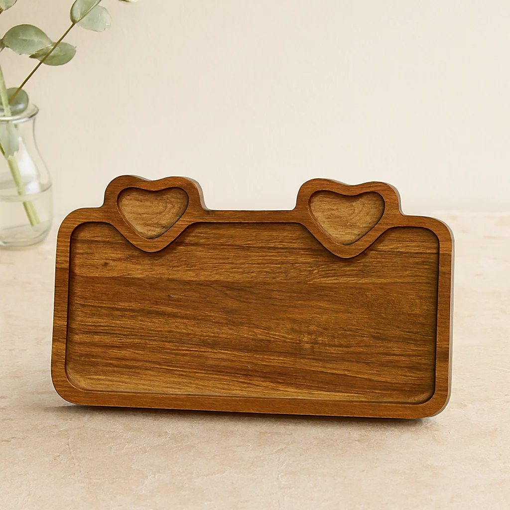 Akasya Ahşap Servis Tepsisi 25x14 cm (Kulplu, Kalp Bölmeli) Fiyatı, Yorumları ve Özellikleri