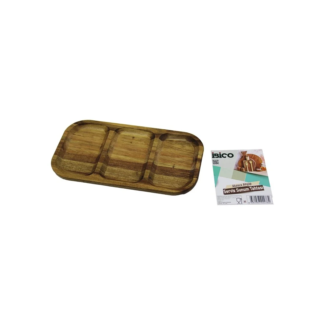 Akasya Dikdörtgen 3 Bölmeli=2+1  Ahşap Servis Sunum Tepsi - Tahtası  25 X 14 X 1.4cm Bx40 Fiyatı, Yorumları ve Özellikleri