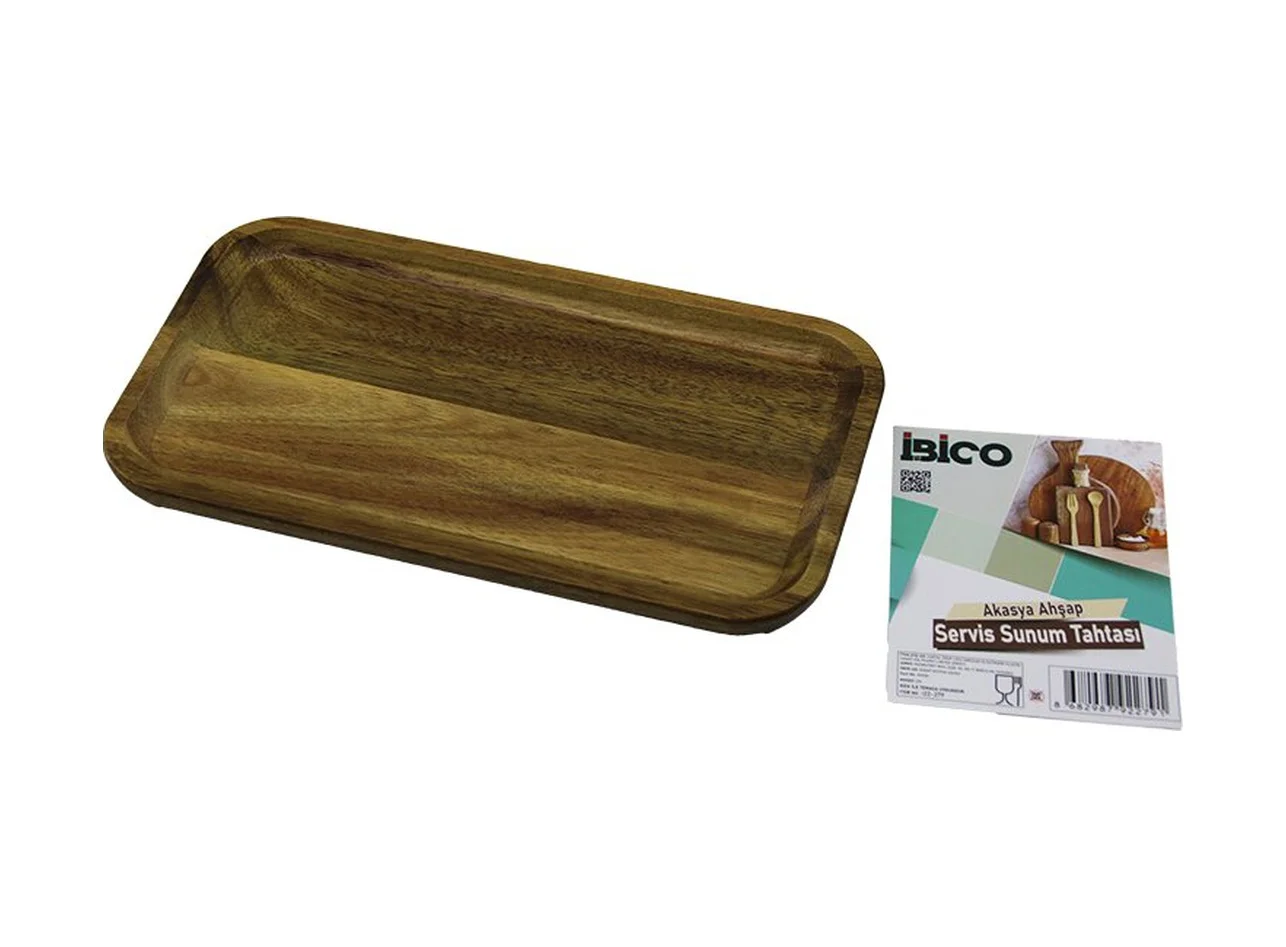 Akasya Dikdörtgen Ahşap Servis Sunum Tepsi - Tahtası Mini Tepsi 25 X 14 X 1.4cm 5224