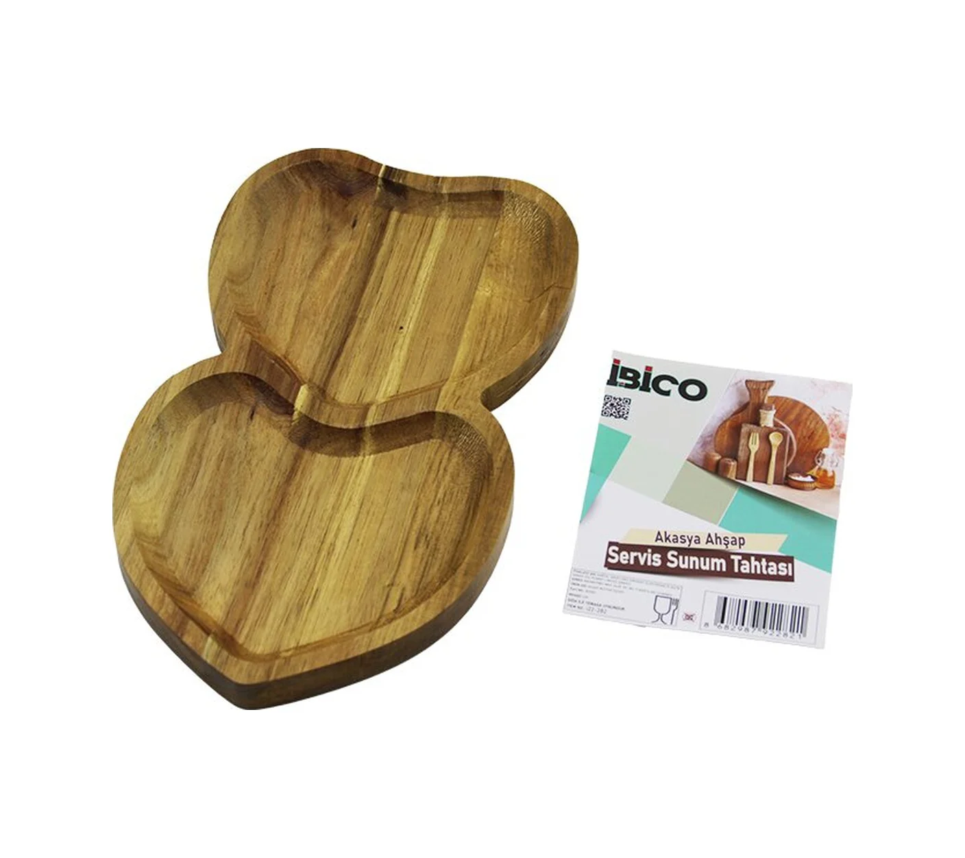 Akasya Kalpli 2 Bölmeli Ahşap Servis Sunum Tepsi - Tahtası 25 X 14 X 1.4cm 5224