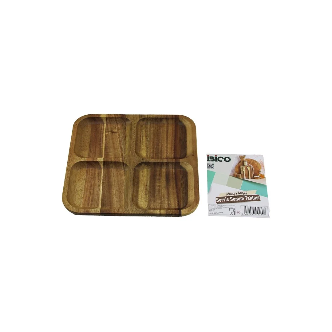 Akasya Kare 4 Bölmeli  Ahşap Servis Sunum Tepsi - Tahtası  20 X 1.4cm Bx40 Fiyatı, Yorumları ve Özellikleri