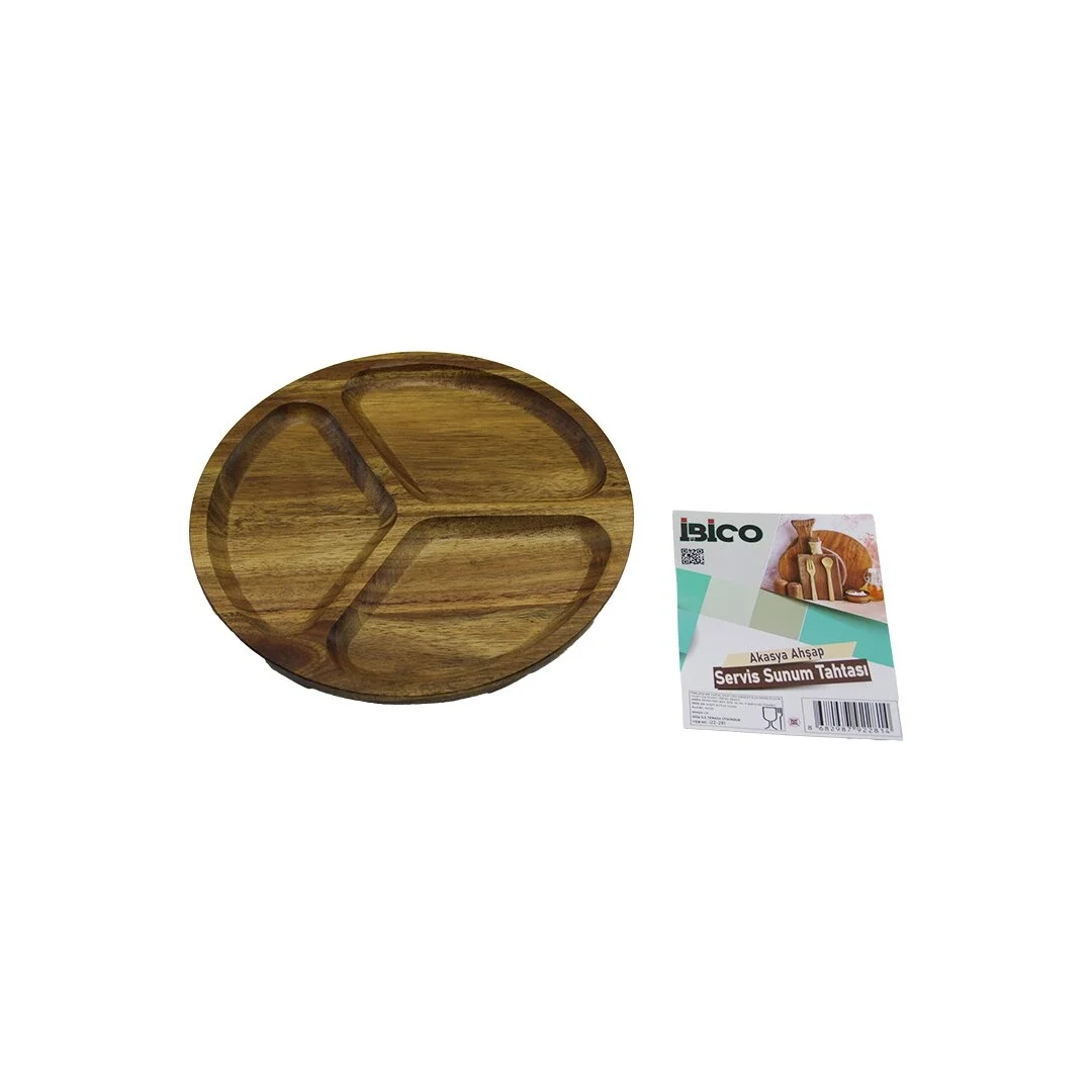 Akasya Yuvarlak 3 Bölmeli  Ahşap Servis Sunum Tepsi - Tahtası  20 X 1.4cm Bx40 Fiyatı, Yorumları ve Özellikleri