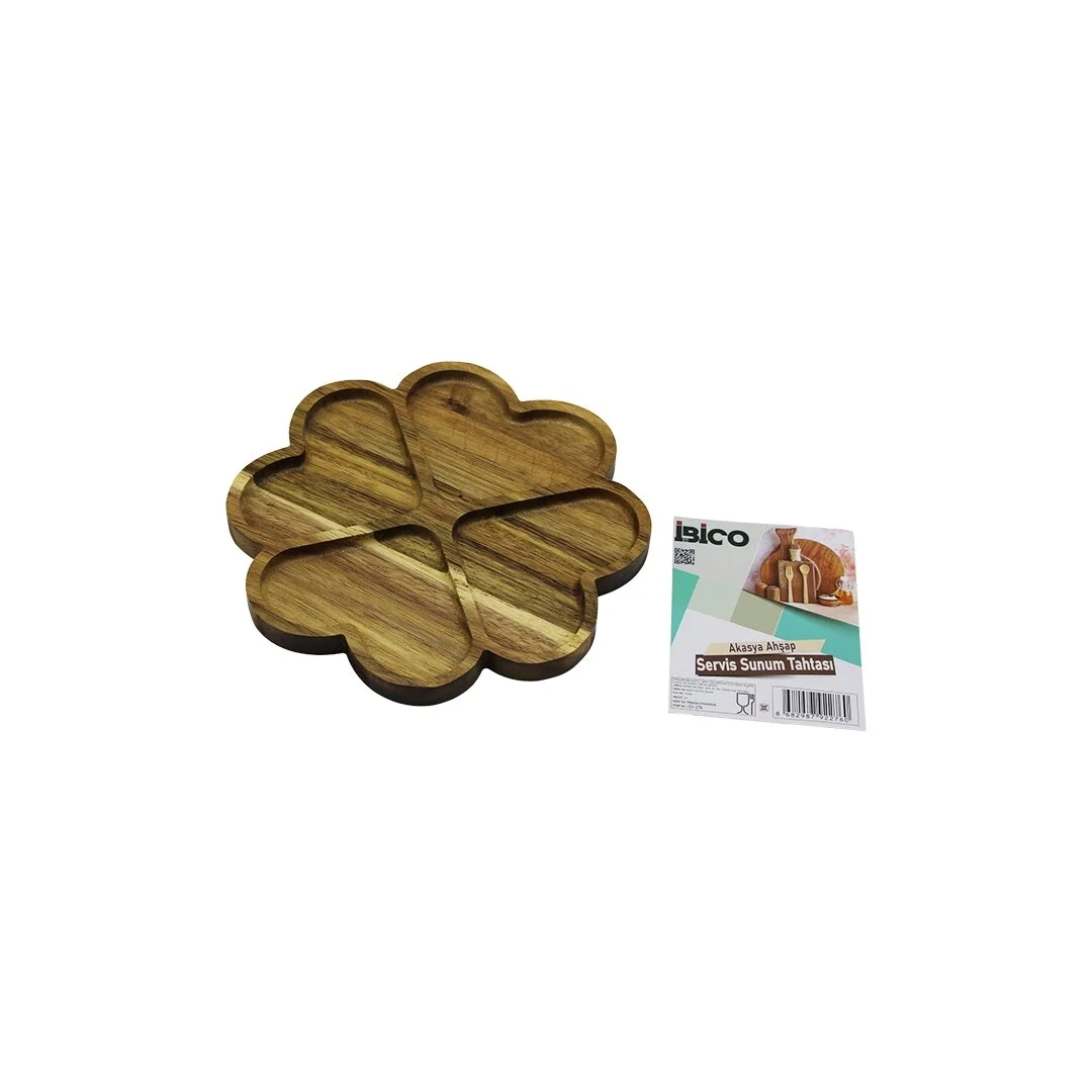 Akasya Yuvarlak  4 Kalp Bölmeli  Ahşap Servis Sunum Tepsi - Tahtası  21 X 1.4cm Bx40 Fiyatı, Yorumları ve Özellikleri