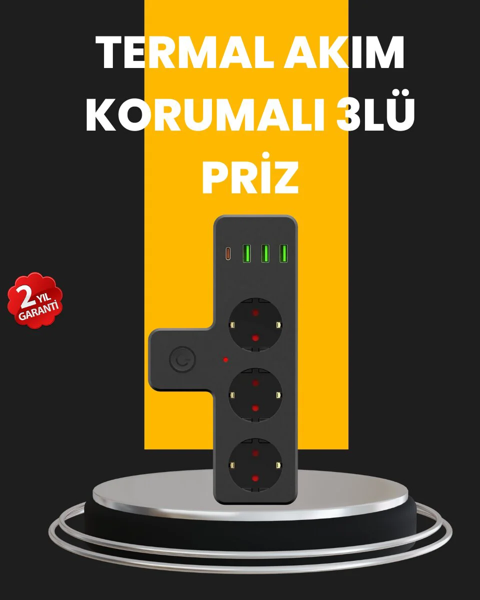 Akıllı 7 Girişli Çoklu Priz - Ev ve Ofis İçin Güvenli Şarj ve Enerji Yönetimi