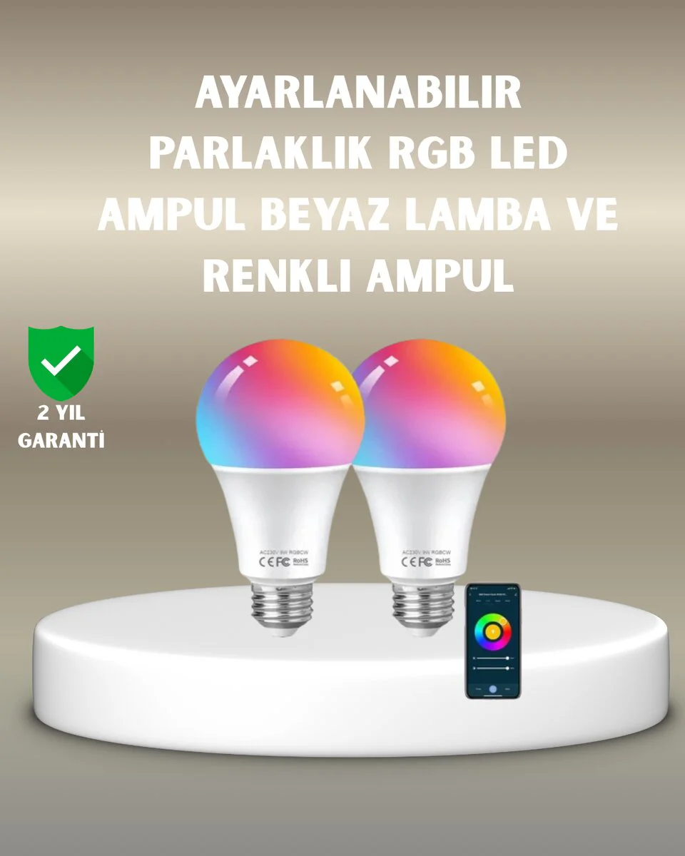 Akıllı 9W RGBW LED Ampul - Wi-Fi Kontrollü Renkli Aydınlatma
