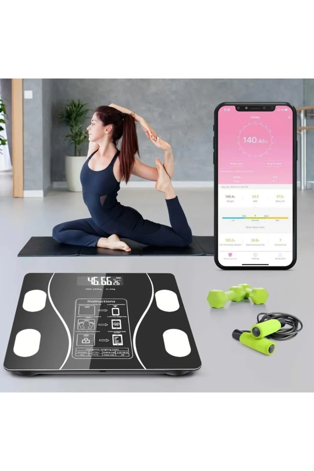 Akıllı Baskül Dijital Bluetooth Vücut Analizi -Dijital Tartı-Yağ 