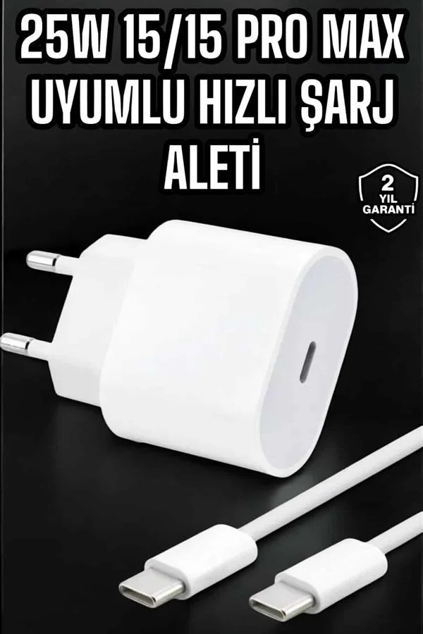 Akıllı Bayi 15/15 Pro Max Uyumlu Hızlı Şarj Adaptörü ve Type-C to Lightning Kablo Seti - Görsel 2