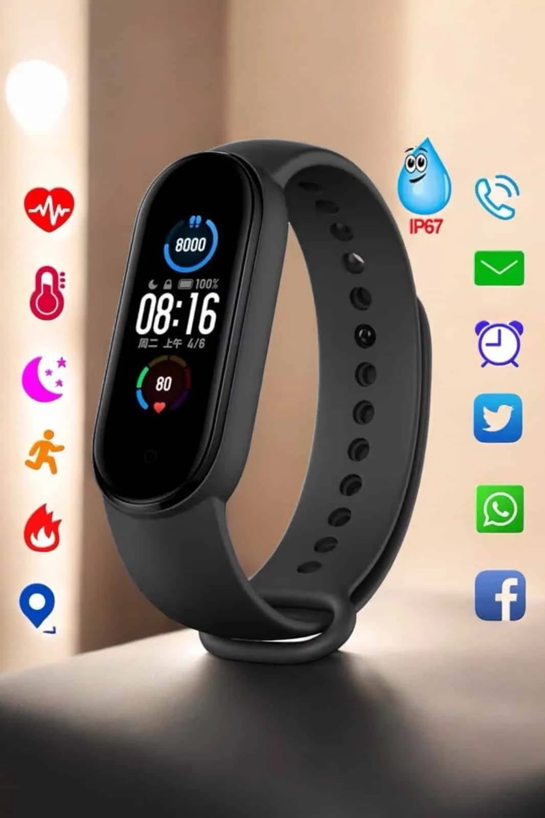 Akıllı Bileklik Fitness ve Sağlık İçin Akıllı Bileklik Adım Sayar, Kalp Atışı, Uyku İzleme