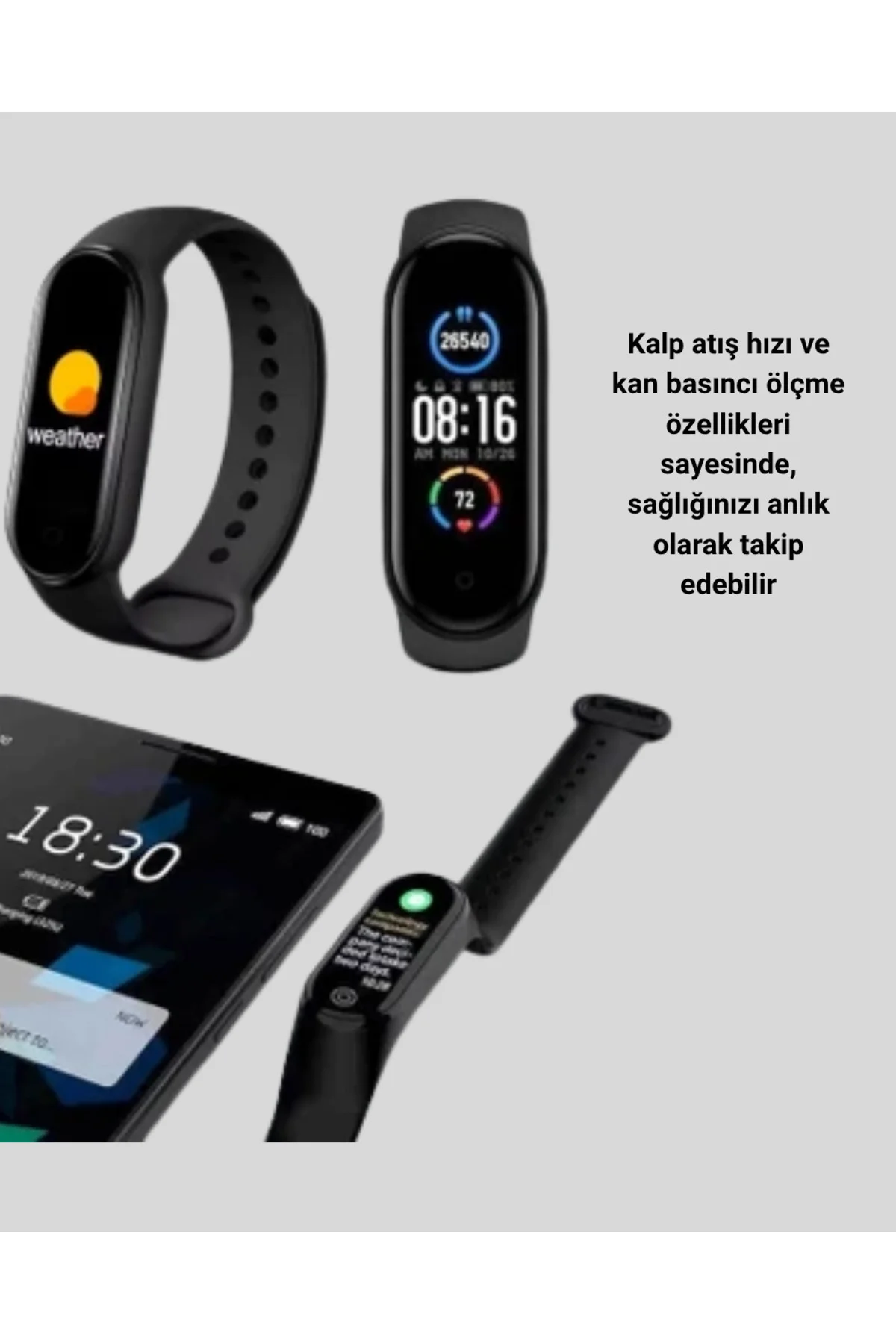 Akıllı Bileklik – Kalp Atış, Uyku ve Adım Takibi, IP67 Su Geçirmez