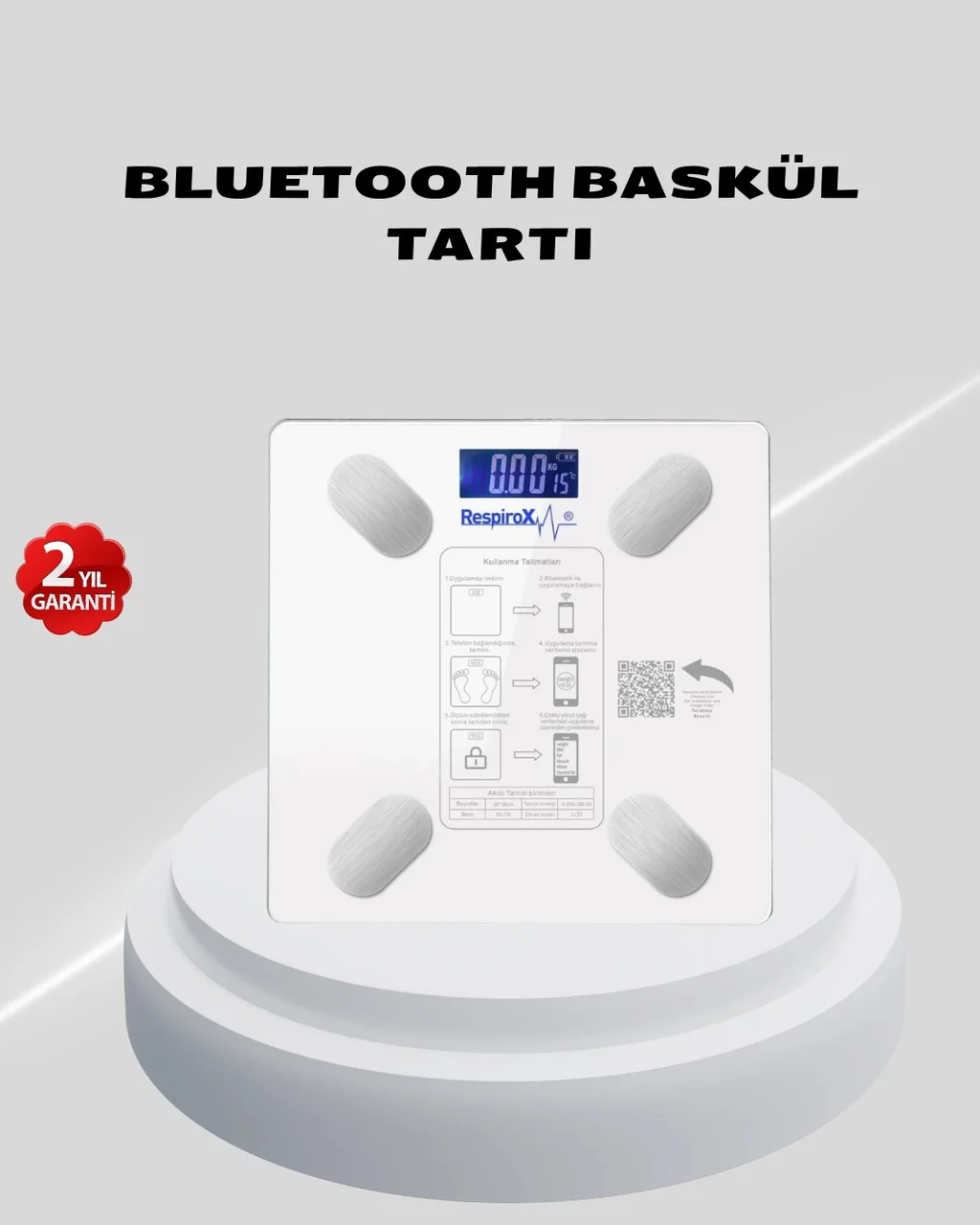Akıllı Bluetooth Tartı 8 Farklı Ölçüm Verisi, Otomatik Kişi Tanım
