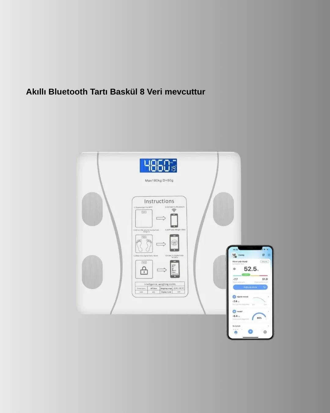 Akıllı Bluetooth Tartı – 8 Farklı Ölçüm Verisi, Otomatik Kişi Tanıma Akıllı Bluetooth Tartı – 8 Farklı Ölçüm Verisi, Otomatik Kişi Tanıma