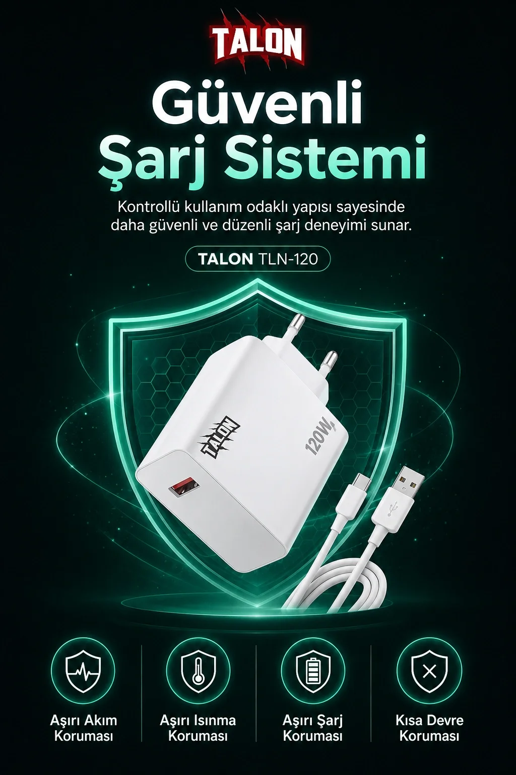 Akıllı Çip Korumalı 120W Hızlı Şarj Cihazı Kablo Dahil Güvenli Dolum Seti