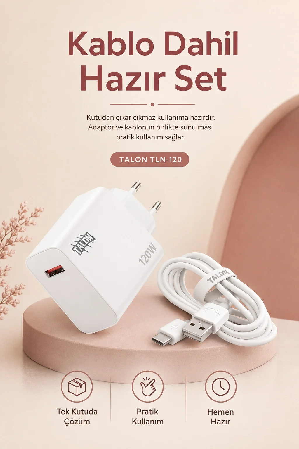 Akıllı Çip Korumalı 120W Hızlı Şarj Cihazı Kablo Dahil Güvenli Dolum Seti