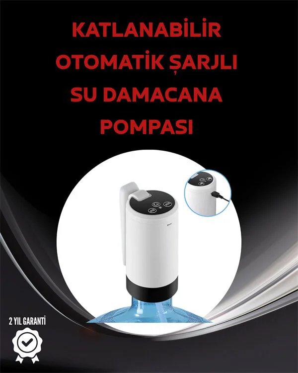 Akıllı Damacana Üstü Su Pompası - 3 Damacana, 4W Güç, Micro USB Şarjlı, Katlanabilir & Taşınabilir