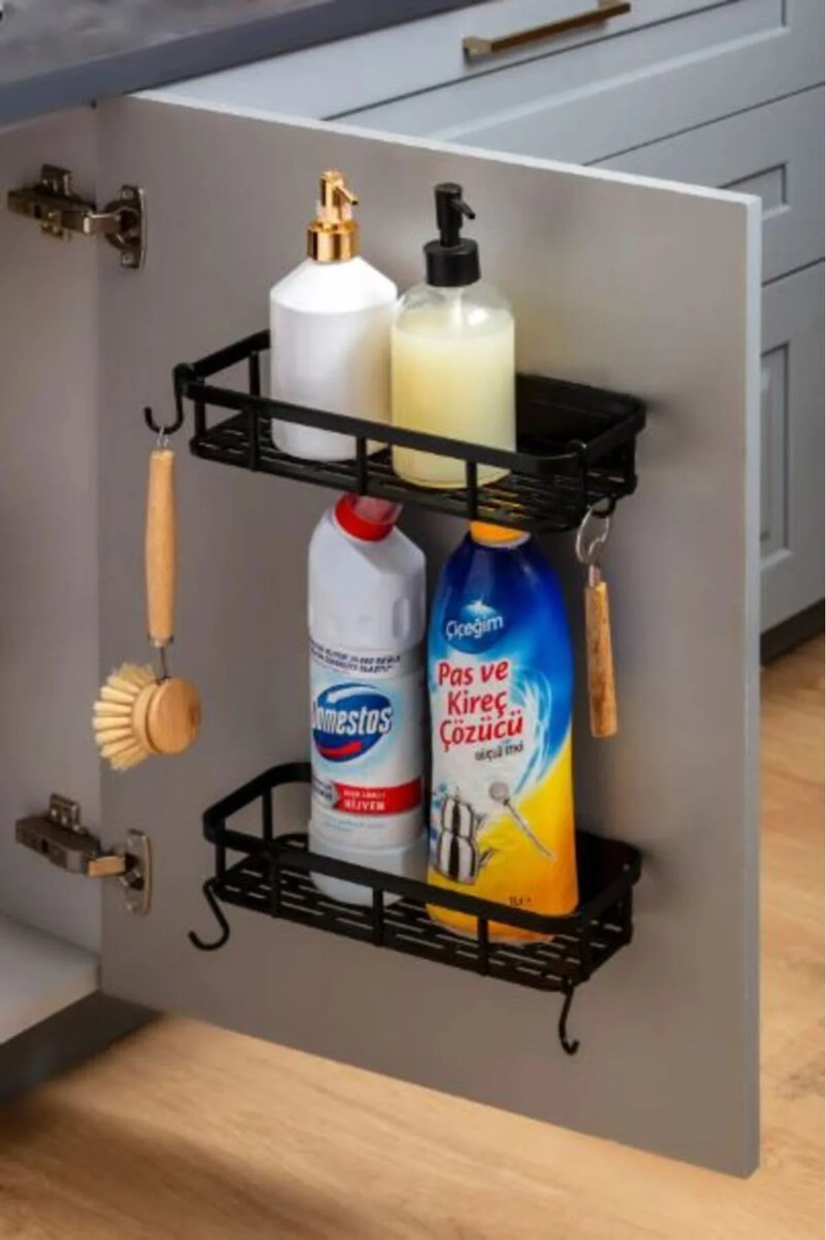Akıllı Düzenleyici Raf 2’li Set 4 kancalı – Mutfak, Banyo ve Çok 