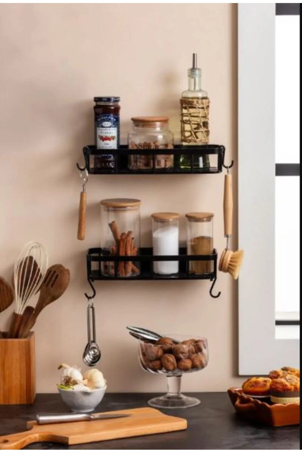 Akıllı Düzenleyici Raf 2’li Set 4 kancalı – Mutfak, Banyo ve Çok 