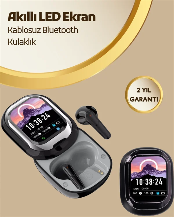 Akıllı Ekranlı Bluetooth 5.4 Kablosuz Kulaklık – Dokunmatik ve Şa