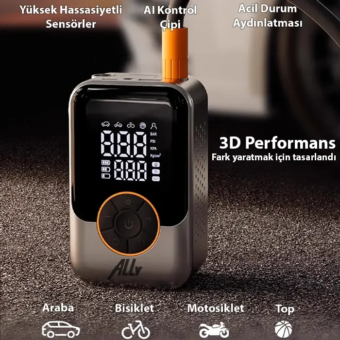 Akıllı Hava Kompresörü - Kablosuz Lastik Şişirici Mini Kompresör ve Araç Yedek Parçası